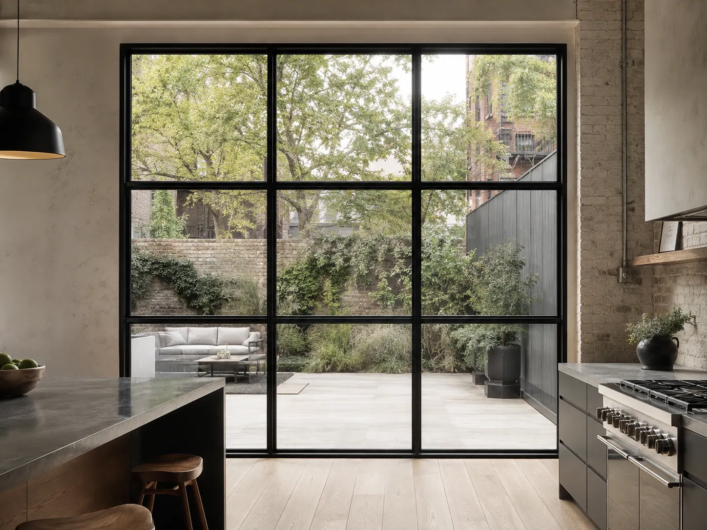 Black steel-look window grid