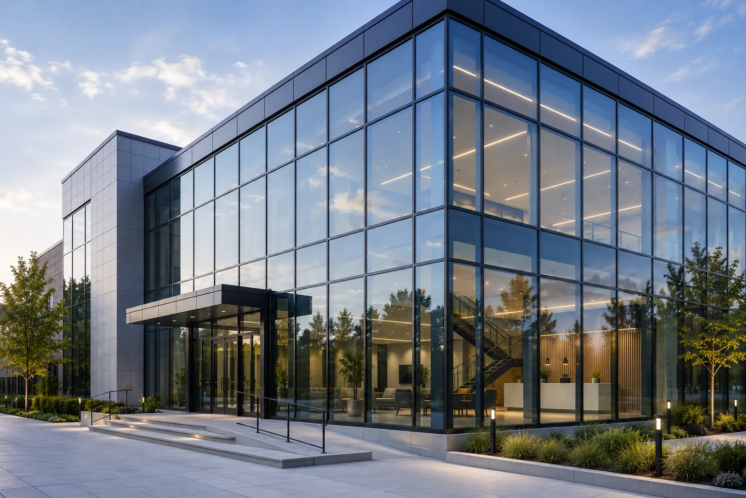 Commercial aluminum curtain wall façade