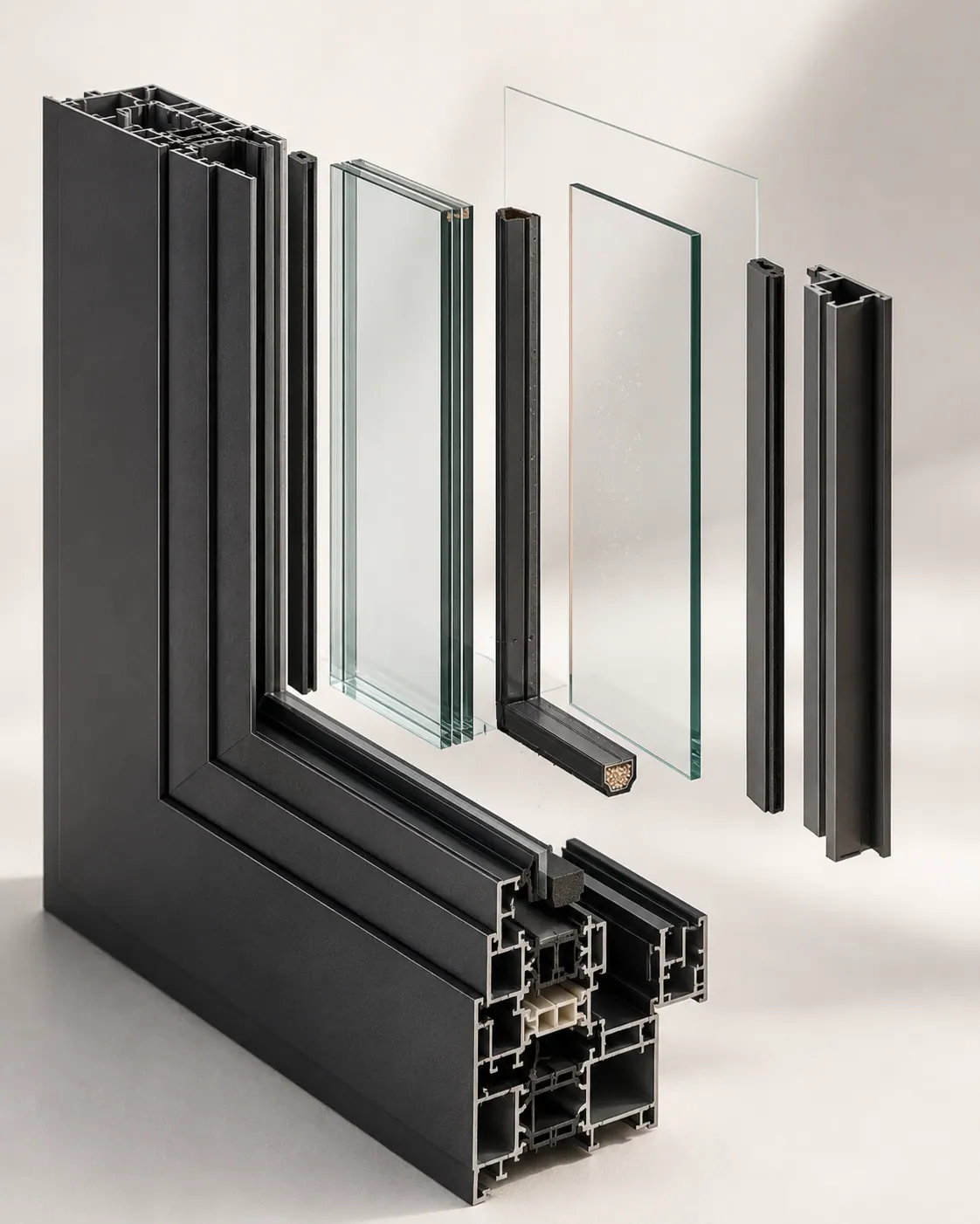 Exploded view of an insulated glazing unit and frame profile