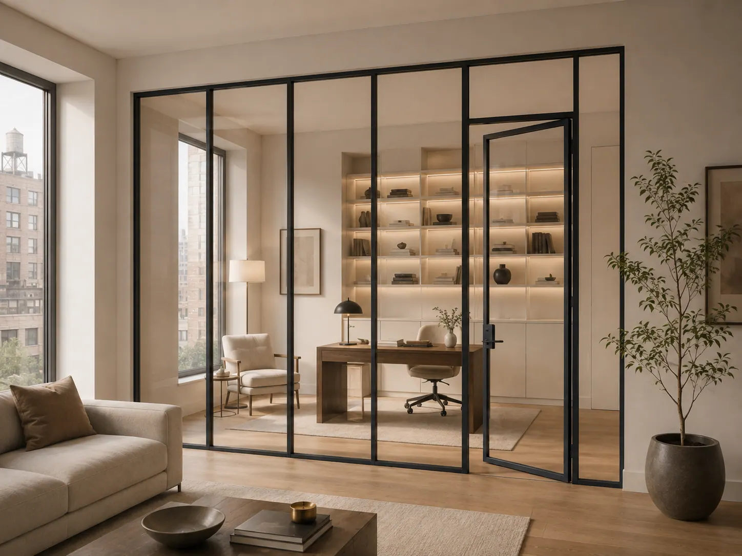 Full-height glazed partition with door