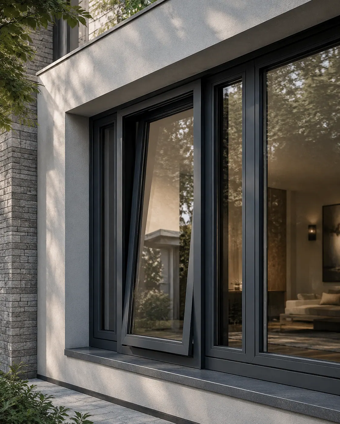 MB-104 Passive aluminum window in a certified build, exterior