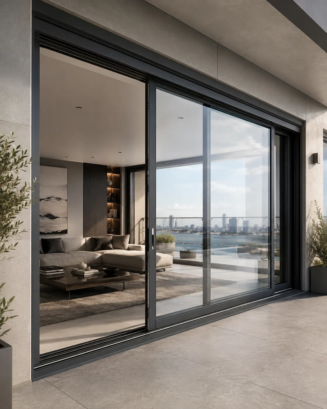 MB-59HS lift-slide door open onto a terrace