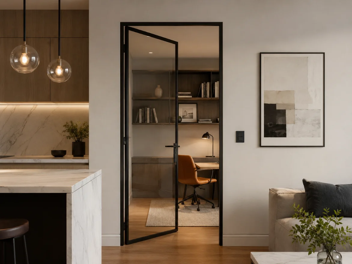 Glazed aluminum interior door in an apartment