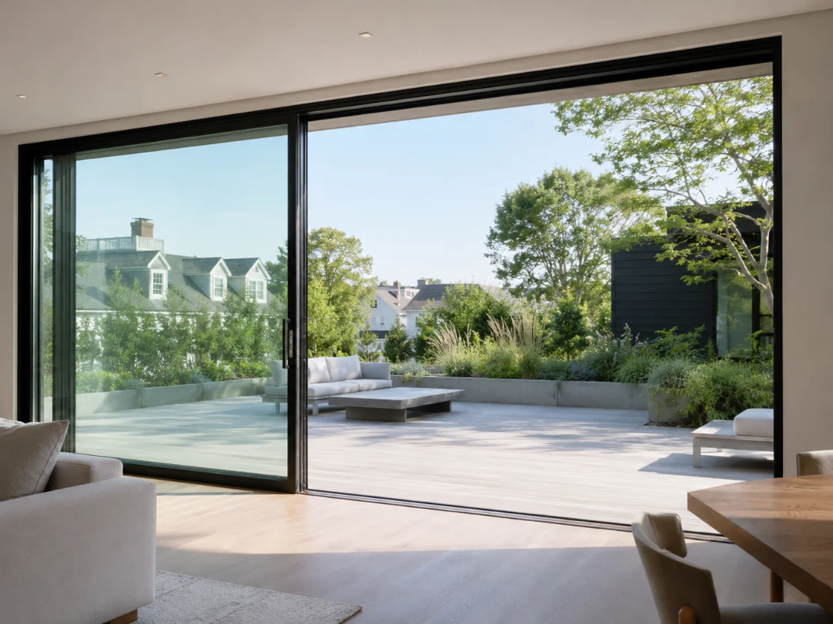 Lift-and-slide door open onto terrace