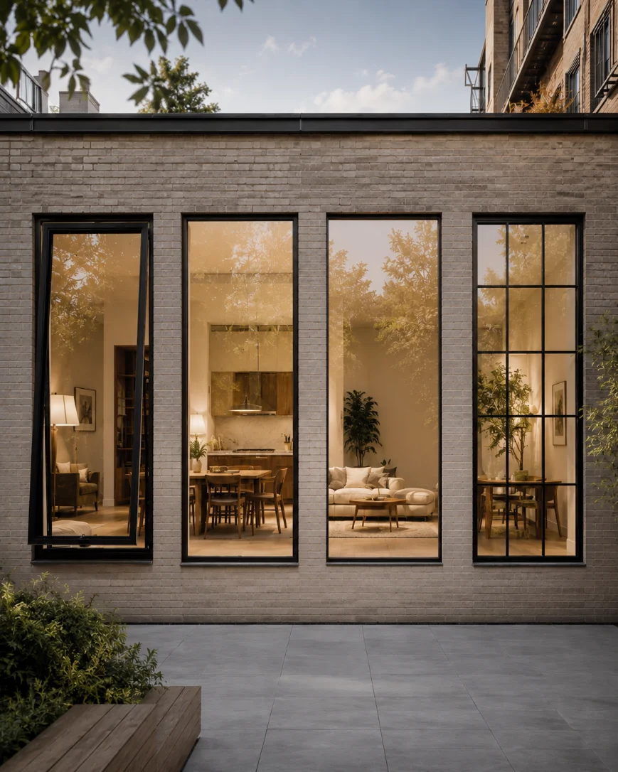 Steel-look black aluminum window grid, exterior