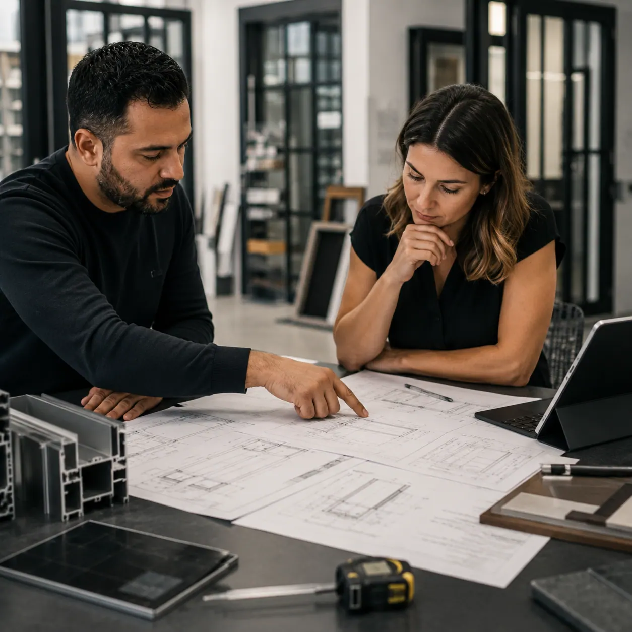 Vitraz consultation with client reviewing drawings