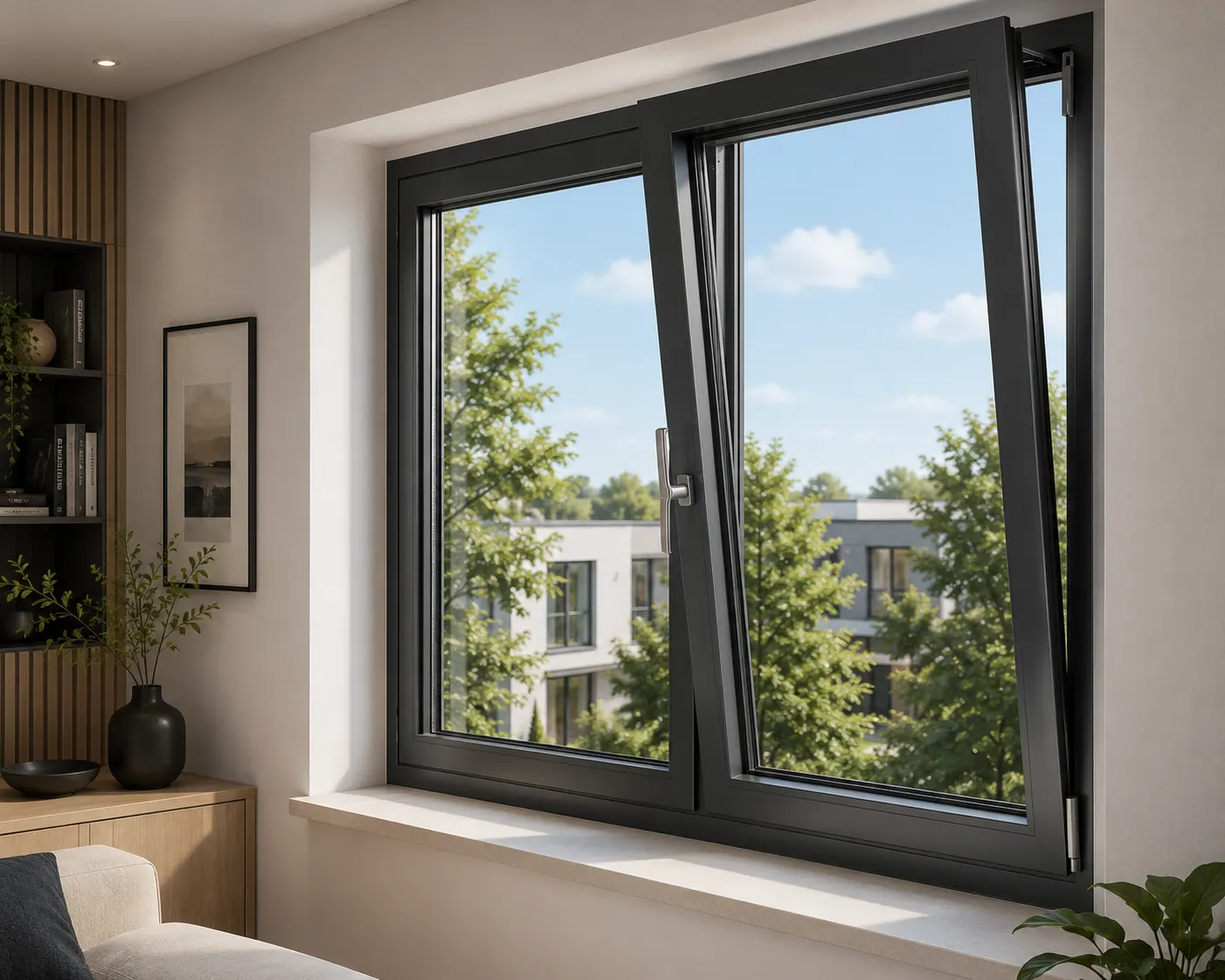 Tilt-and-turn window detail, fabricated aluminum