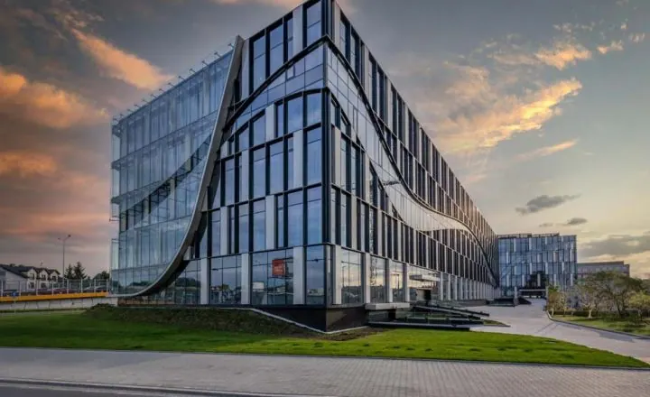 A modern building designed with glass all over A modern building designed with glass all over for the windows and doors
